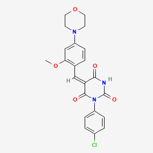 molecular formula C22H20ClN3O5 B5050609 1-(4-chlorophenyl)-5-[2-methoxy-4-(4-morpholinyl)benzylidene]-2,4,6(1H,3H,5H)-pyrimidinetrione 