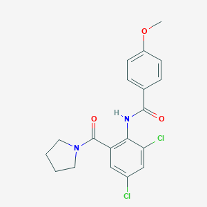 molecular formula C19H18Cl2N2O3 B505061 N-[2,4-dichloro-6-(1-pyrrolidinylcarbonyl)phenyl]-4-methoxybenzamide 
