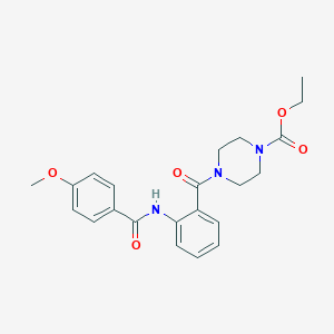 molecular formula C22H25N3O5 B505067 Ethyl 4-{2-[(4-methoxybenzoyl)amino]benzoyl}-1-piperazinecarboxylate 
