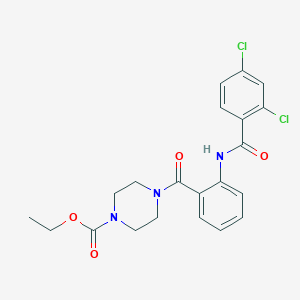 molecular formula C21H21Cl2N3O4 B505081 Ethyl 4-[(2-{[(2,4-dichlorophenyl)carbonyl]amino}phenyl)carbonyl]piperazine-1-carboxylate 