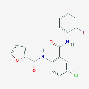molecular formula C18H12ClFN2O3 B505086 N-{4-chloro-2-[(2-fluorophenyl)carbamoyl]phenyl}furan-2-carboxamide 