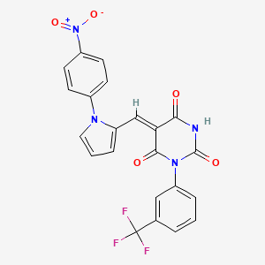 molecular formula C22H13F3N4O5 B5051125 5-{[1-(4-nitrophenyl)-1H-pyrrol-2-yl]methylene}-1-[3-(trifluoromethyl)phenyl]-2,4,6(1H,3H,5H)-pyrimidinetrione 