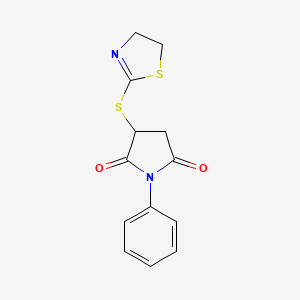 molecular formula C13H12N2O2S2 B5051201 3-(4,5-dihydro-1,3-thiazol-2-ylthio)-1-phenyl-2,5-pyrrolidinedione 