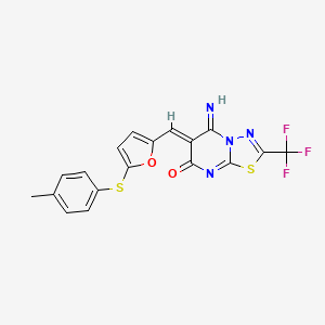 molecular formula C18H11F3N4O2S2 B5051291 5-imino-6-({5-[(4-methylphenyl)thio]-2-furyl}methylene)-2-(trifluoromethyl)-5,6-dihydro-7H-[1,3,4]thiadiazolo[3,2-a]pyrimidin-7-one 