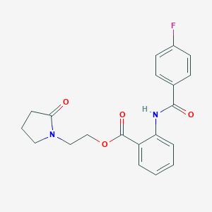 molecular formula C20H19FN2O4 B505164 2-(2-Oxopyrrolidin-1-yl)ethyl 2-{[(4-fluorophenyl)carbonyl]amino}benzoate 