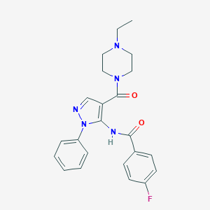 N-{4-[(4-ethyl-1-piperazinyl)carbonyl]-1-phenyl-1H-pyrazol-5-yl}-4-fluorobenzamide