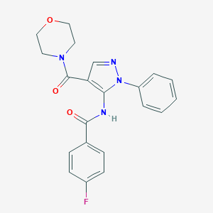 molecular formula C21H19FN4O3 B505170 4-fluoro-N-[4-(4-morpholinylcarbonyl)-1-phenyl-1H-pyrazol-5-yl]benzamide 