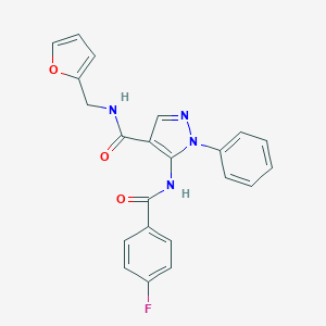 molecular formula C22H17FN4O3 B505171 5-[(4-fluorobenzoyl)amino]-N-(2-furylmethyl)-1-phenyl-1H-pyrazole-4-carboxamide 