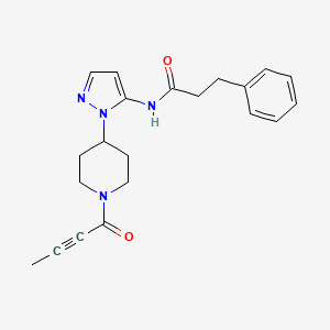 molecular formula C21H24N4O2 B5051734 N-{1-[1-(2-butynoyl)-4-piperidinyl]-1H-pyrazol-5-yl}-3-phenylpropanamide 