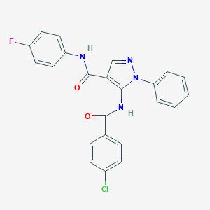 molecular formula C23H16ClFN4O2 B505176 5-[(4-chlorobenzoyl)amino]-N-(4-fluorophenyl)-1-phenyl-1H-pyrazole-4-carboxamide 