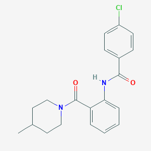 molecular formula C20H21ClN2O2 B505178 4-chloro-N-{2-[(4-methylpiperidin-1-yl)carbonyl]phenyl}benzamide 