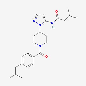 molecular formula C24H34N4O2 B5051815 N-{1-[1-(4-isobutylbenzoyl)-4-piperidinyl]-1H-pyrazol-5-yl}-3-methylbutanamide 