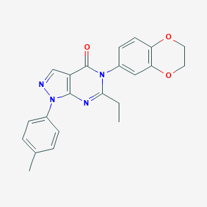 molecular formula C22H20N4O3 B505184 5-(2,3-dihydro-1,4-benzodioxin-6-yl)-6-ethyl-1-(4-methylphenyl)-1,5-dihydro-4H-pyrazolo[3,4-d]pyrimidin-4-one 