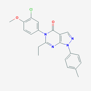 molecular formula C21H19ClN4O2 B505191 5-(3-chloro-4-methoxyphenyl)-6-ethyl-1-(4-methylphenyl)-1,5-dihydro-4H-pyrazolo[3,4-d]pyrimidin-4-one 