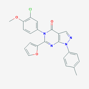 molecular formula C23H17ClN4O3 B505192 5-(3-chloro-4-methoxyphenyl)-6-(2-furyl)-1-(4-methylphenyl)-1,5-dihydro-4H-pyrazolo[3,4-d]pyrimidin-4-one 