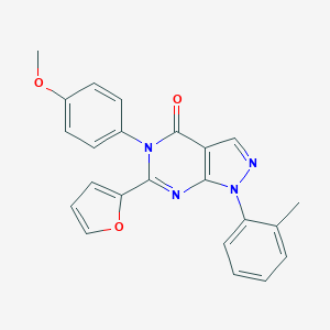 molecular formula C23H18N4O3 B505196 6-(2-furyl)-5-(4-methoxyphenyl)-1-(2-methylphenyl)-1,5-dihydro-4H-pyrazolo[3,4-d]pyrimidin-4-one 