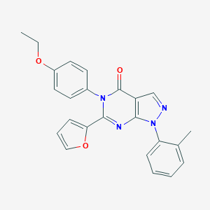 molecular formula C24H20N4O3 B505202 5-(4-ethoxyphenyl)-6-(2-furyl)-1-(2-methylphenyl)-1,5-dihydro-4H-pyrazolo[3,4-d]pyrimidin-4-one 