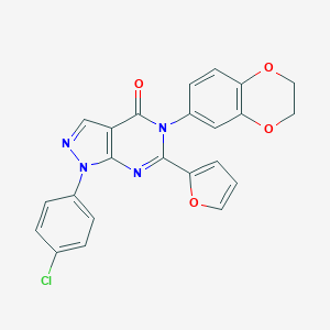 molecular formula C23H15ClN4O4 B505211 1-(4-chlorophenyl)-5-(2,3-dihydro-1,4-benzodioxin-6-yl)-6-(2-furyl)-1,5-dihydro-4H-pyrazolo[3,4-d]pyrimidin-4-one 