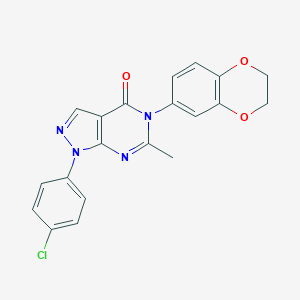 molecular formula C20H15ClN4O3 B505212 1-(4-chlorophenyl)-5-(2,3-dihydro-1,4-benzodioxin-6-yl)-6-methyl-1,5-dihydro-4H-pyrazolo[3,4-d]pyrimidin-4-one 