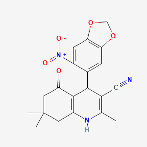 molecular formula C20H19N3O5 B5052146 2,7,7-trimethyl-4-(6-nitro-1,3-benzodioxol-5-yl)-5-oxo-1,4,5,6,7,8-hexahydro-3-quinolinecarbonitrile 