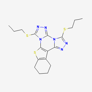 molecular formula C18H22N6S3 B5052258 3,7-bis(propylthio)-10,11,12,13-tetrahydro[1]benzothieno[3,2-e]bis[1,2,4]triazolo[4,3-a:4',3'-c]pyrimidine 