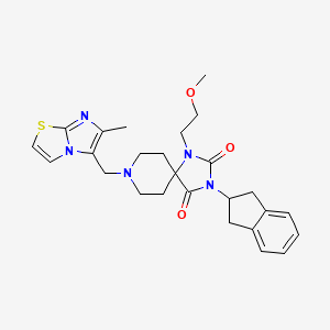 3-(2,3-dihydro-1H-inden-2-yl)-1-(2-methoxyethyl)-8-[(6-methylimidazo[2,1-b][1,3]thiazol-5-yl)methyl]-1,3,8-triazaspiro[4.5]decane-2,4-dione