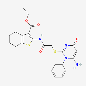 molecular formula C23H24N4O4S2 B5052551 ethyl 2-({[(6-amino-4-oxo-1-phenyl-1,4-dihydro-2-pyrimidinyl)thio]acetyl}amino)-4,5,6,7-tetrahydro-1-benzothiophene-3-carboxylate 