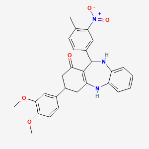 molecular formula C28H27N3O5 B5052658 3-(3,4-dimethoxyphenyl)-11-(4-methyl-3-nitrophenyl)-2,3,4,5,10,11-hexahydro-1H-dibenzo[b,e][1,4]diazepin-1-one CAS No. 4357-50-0