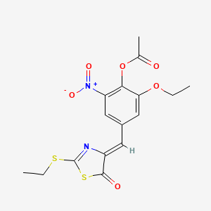 molecular formula C16H16N2O6S2 B5052846 2-ethoxy-4-{[2-(ethylthio)-5-oxo-1,3-thiazol-4(5H)-ylidene]methyl}-6-nitrophenyl acetate 