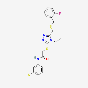 molecular formula C21H23FN4OS3 B5052901 2-[(4-ethyl-5-{[(2-fluorobenzyl)thio]methyl}-4H-1,2,4-triazol-3-yl)thio]-N-[3-(methylthio)phenyl]acetamide 