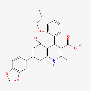 molecular formula C28H29NO6 B5052904 Methyl 7-(1,3-benzodioxol-5-yl)-2-methyl-5-oxo-4-(2-propoxyphenyl)-1,4,5,6,7,8-hexahydroquinoline-3-carboxylate 