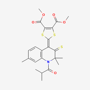 molecular formula C23H25NO5S3 B5053010 dimethyl 2-(1-isobutyryl-2,2,7-trimethyl-3-thioxo-2,3-dihydro-4(1H)-quinolinylidene)-1,3-dithiole-4,5-dicarboxylate 