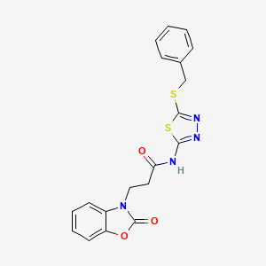 molecular formula C19H16N4O3S2 B5053121 N-[5-(benzylthio)-1,3,4-thiadiazol-2-yl]-3-(2-oxo-1,3-benzoxazol-3(2H)-yl)propanamide 