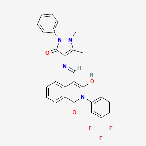 molecular formula C28H21F3N4O3 B5053179 4-{[(1,5-dimethyl-3-oxo-2-phenyl-2,3-dihydro-1H-pyrazol-4-yl)amino]methylene}-2-[3-(trifluoromethyl)phenyl]-1,3(2H,4H)-isoquinolinedione 