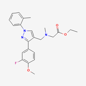 molecular formula C23H26FN3O3 B5053337 ethyl N-{[3-(3-fluoro-4-methoxyphenyl)-1-(2-methylphenyl)-1H-pyrazol-4-yl]methyl}-N-methylglycinate 