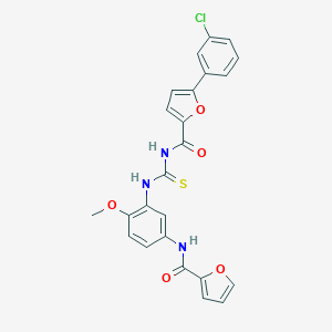 molecular formula C24H18ClN3O5S B505338 N-{3-[({[5-(3-chlorophenyl)-2-furoyl]amino}carbothioyl)amino]-4-methoxyphenyl}-2-furamide 