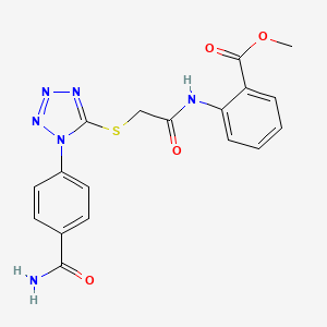 molecular formula C18H16N6O4S B5053490 methyl 2-{[({1-[4-(aminocarbonyl)phenyl]-1H-tetrazol-5-yl}thio)acetyl]amino}benzoate 