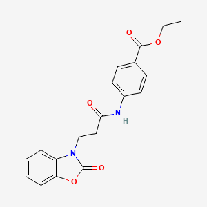 molecular formula C19H18N2O5 B5053604 ethyl 4-{[3-(2-oxo-1,3-benzoxazol-3(2H)-yl)propanoyl]amino}benzoate 