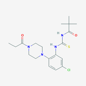 N-{[5-chloro-2-(4-propanoylpiperazin-1-yl)phenyl]carbamothioyl}-2,2-dimethylpropanamide