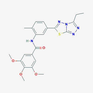 molecular formula C22H23N5O4S B505367 N-[5-(3-ethyl[1,2,4]triazolo[3,4-b][1,3,4]thiadiazol-6-yl)-2-methylphenyl]-3,4,5-trimethoxybenzamide 
