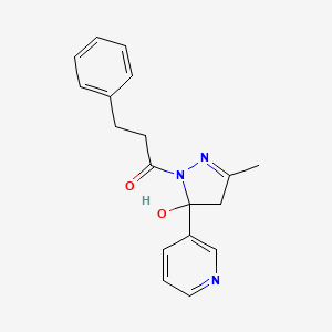 molecular formula C18H19N3O2 B5053776 3-methyl-1-(3-phenylpropanoyl)-5-(3-pyridinyl)-4,5-dihydro-1H-pyrazol-5-ol 
