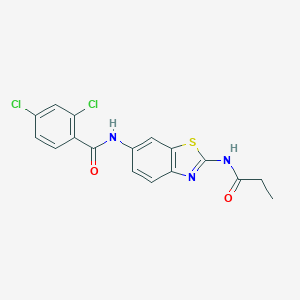 molecular formula C17H13Cl2N3O2S B505382 2,4-dichloro-N-[2-(propanoylamino)-1,3-benzothiazol-6-yl]benzamide 