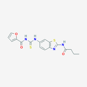 molecular formula C17H16N4O3S2 B505383 N-(6-{[(2-furoylamino)carbothioyl]amino}-1,3-benzothiazol-2-yl)butanamide 