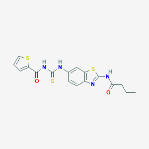 molecular formula C17H16N4O2S3 B505384 N-{[2-(butanoylamino)-1,3-benzothiazol-6-yl]carbamothioyl}thiophene-2-carboxamide 