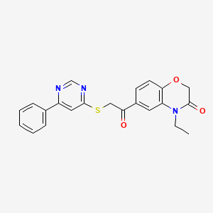 molecular formula C22H19N3O3S B5053929 4-ethyl-6-{[(6-phenyl-4-pyrimidinyl)thio]acetyl}-2H-1,4-benzoxazin-3(4H)-one 