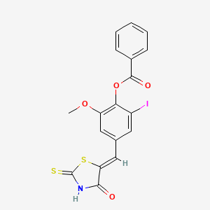 2-iodo-6-methoxy-4-[(4-oxo-2-thioxo-1,3-thiazolidin-5-ylidene)methyl]phenyl benzoate