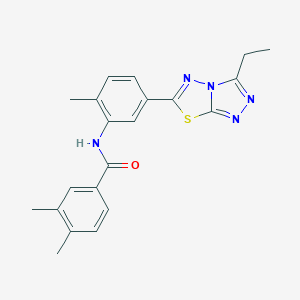 molecular formula C21H21N5OS B505408 N-[5-(3-ethyl[1,2,4]triazolo[3,4-b][1,3,4]thiadiazol-6-yl)-2-methylphenyl]-3,4-dimethylbenzamide 