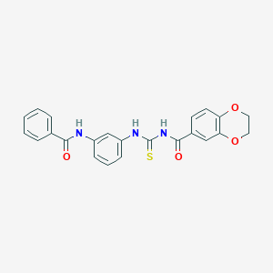 molecular formula C23H19N3O4S B505419 N-[3-({[(2,3-dihydro-1,4-benzodioxin-6-ylcarbonyl)amino]carbothioyl}amino)phenyl]benzamide 
