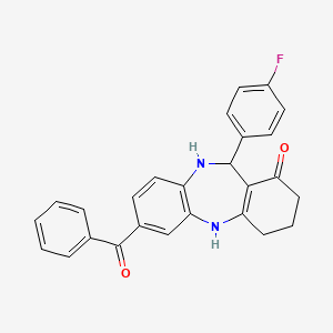 molecular formula C26H21FN2O2 B5054265 7-benzoyl-11-(4-fluorophenyl)-2,3,4,5,10,11-hexahydro-1H-dibenzo[b,e][1,4]diazepin-1-one 