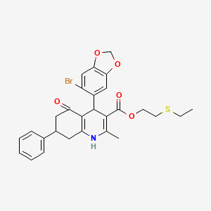 2-(ethylthio)ethyl 4-(6-bromo-1,3-benzodioxol-5-yl)-2-methyl-5-oxo-7-phenyl-1,4,5,6,7,8-hexahydro-3-quinolinecarboxylate